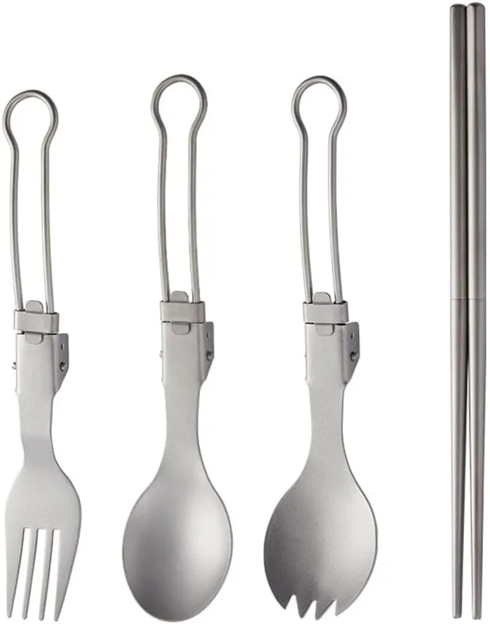 Folding Travel Camping Cutlery Set Portable Utensil Light Weight Metal Fork Spoon Chopsticks Flatware Dishwasher Safe