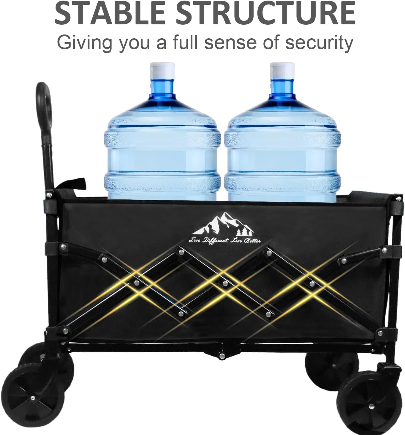 Folding Utility Wagon Collapsible Cart, 352LBS Capacity with Silent Wheels, Storage Bag, Lightweight Cart for Grocery, Gardening, Camping, Outdoor Use, Black