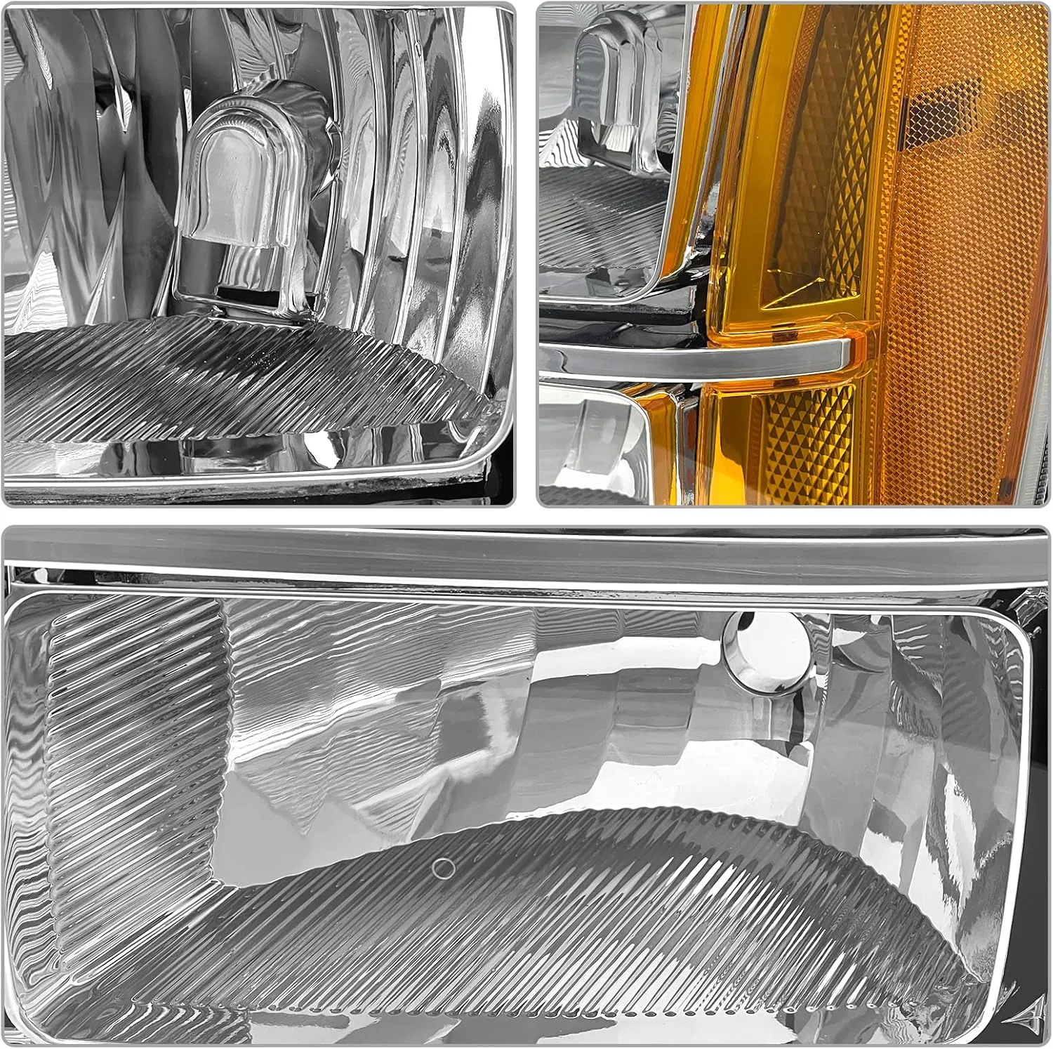 for 2007 2008 2009 2010 2011 2012 2013 2014 Sierra Headlight Assembly compatible with 07-13 GMC Sierra 1500/07-14 GMC Sierra 2500HD 3500HD Chrome Housing Headlamp Replacement L R