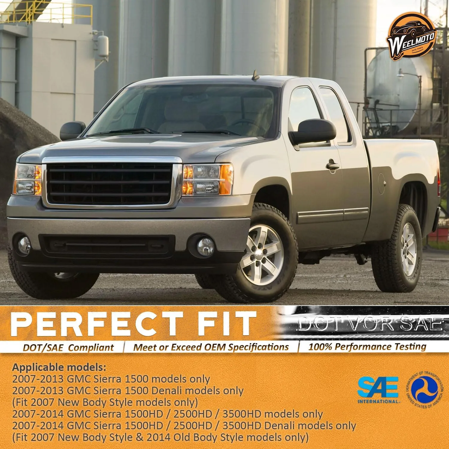 for 2007-2013 Sierra Headlights for 07-13 GMC Sierra 1500/07-14 Sierra 2500 HD 3500 HD Headlamp Chrome Housing Amber Reflector Left Right wiring harness included