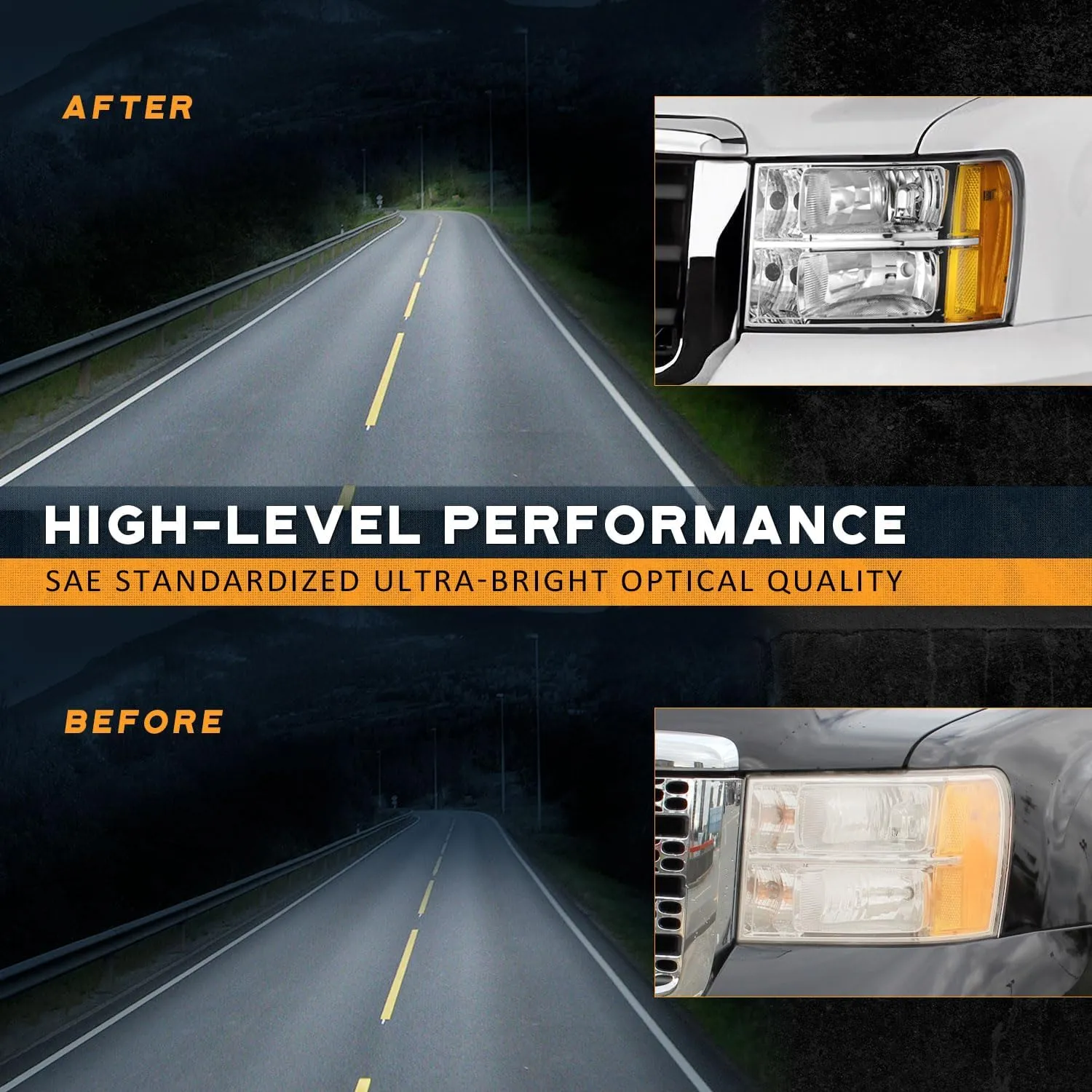 for 2007-2013 Sierra Headlights for 07-13 GMC Sierra 1500/07-14 Sierra 2500 HD 3500 HD Headlamp Chrome Housing Amber Reflector Left Right wiring harness included