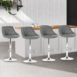 Four Bar Stools Leather Padded Gas Lift Grey