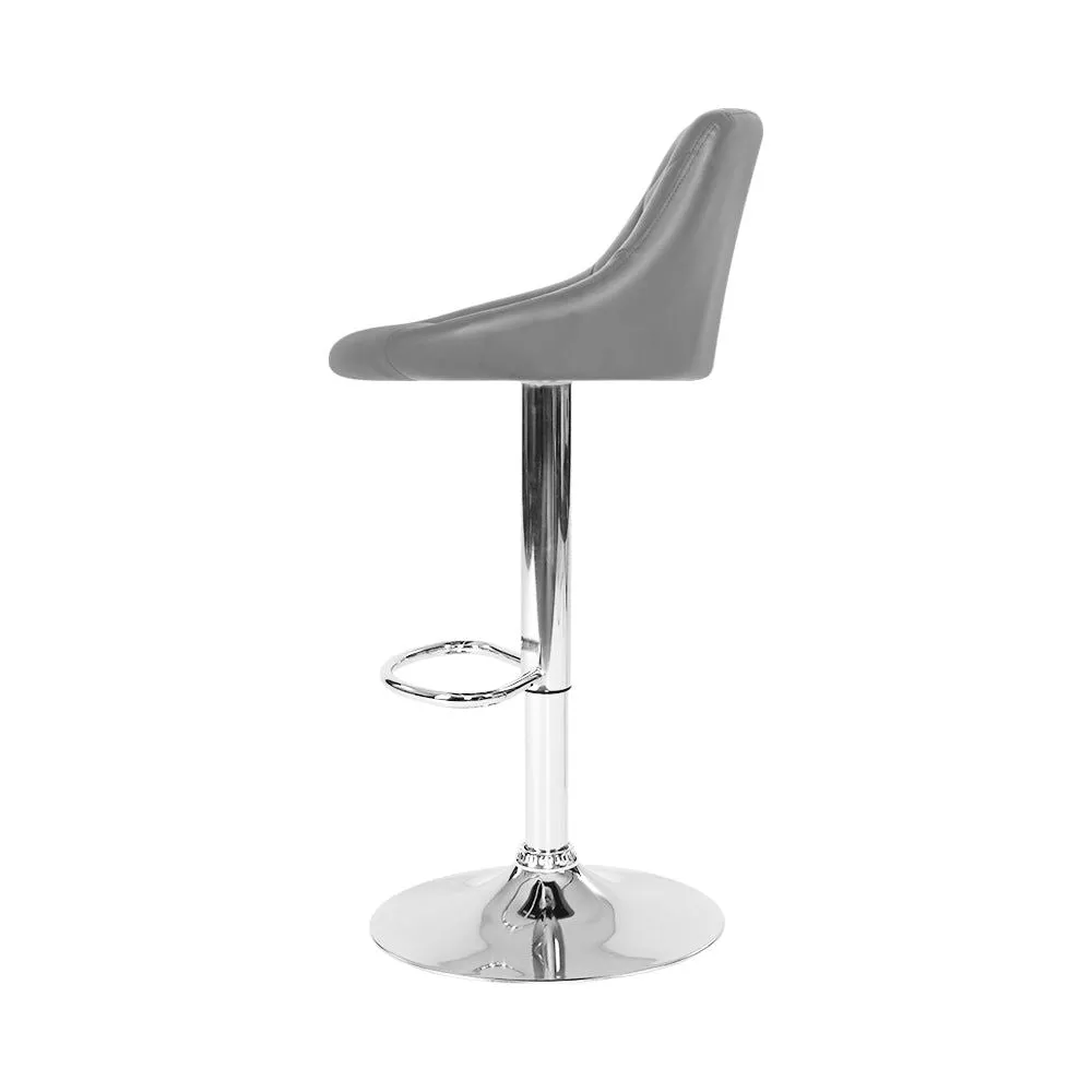 Four Bar Stools Leather Padded Gas Lift Grey