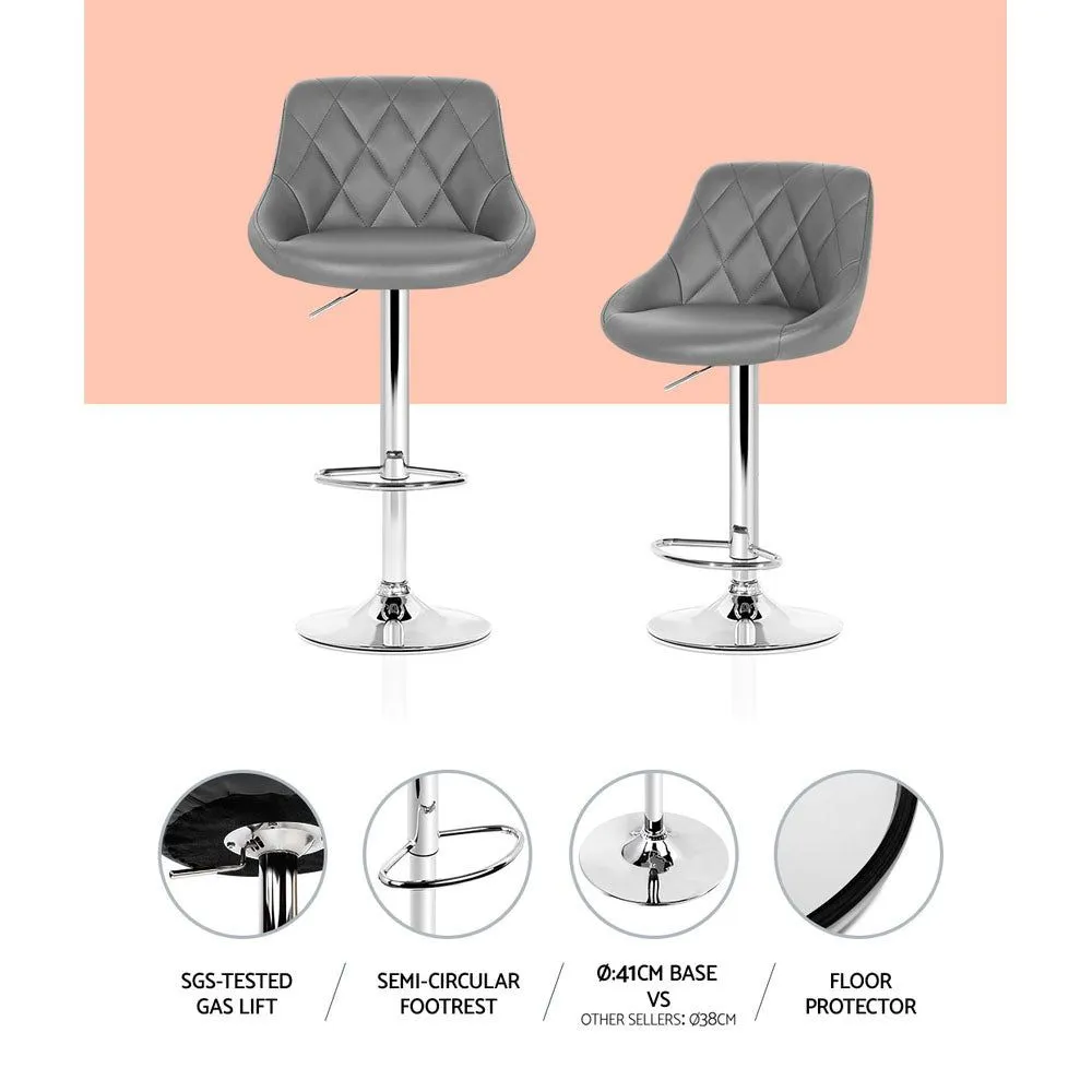Four Bar Stools Leather Padded Gas Lift Grey
