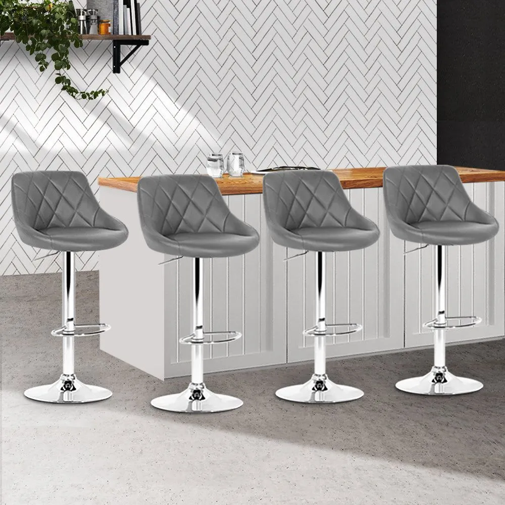Four Bar Stools Leather Padded Gas Lift Grey