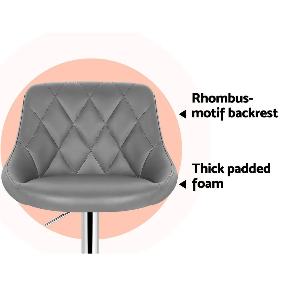 Four Bar Stools Leather Padded Gas Lift Grey