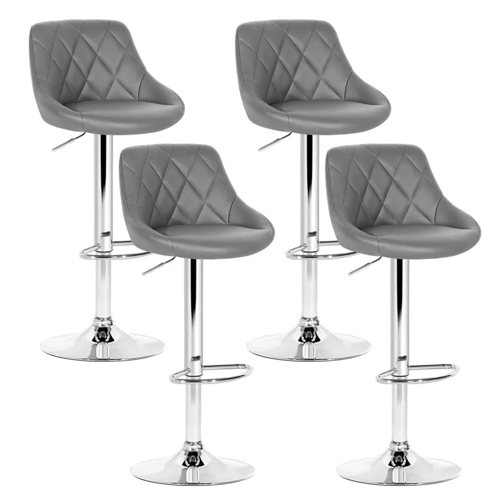 Four Bar Stools Leather Padded Gas Lift Grey