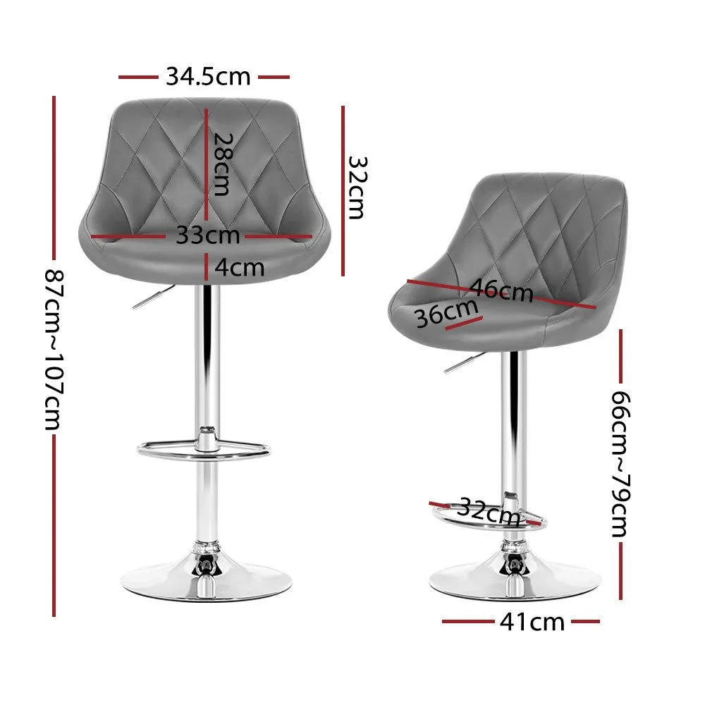 Four Bar Stools Leather Padded Gas Lift Grey