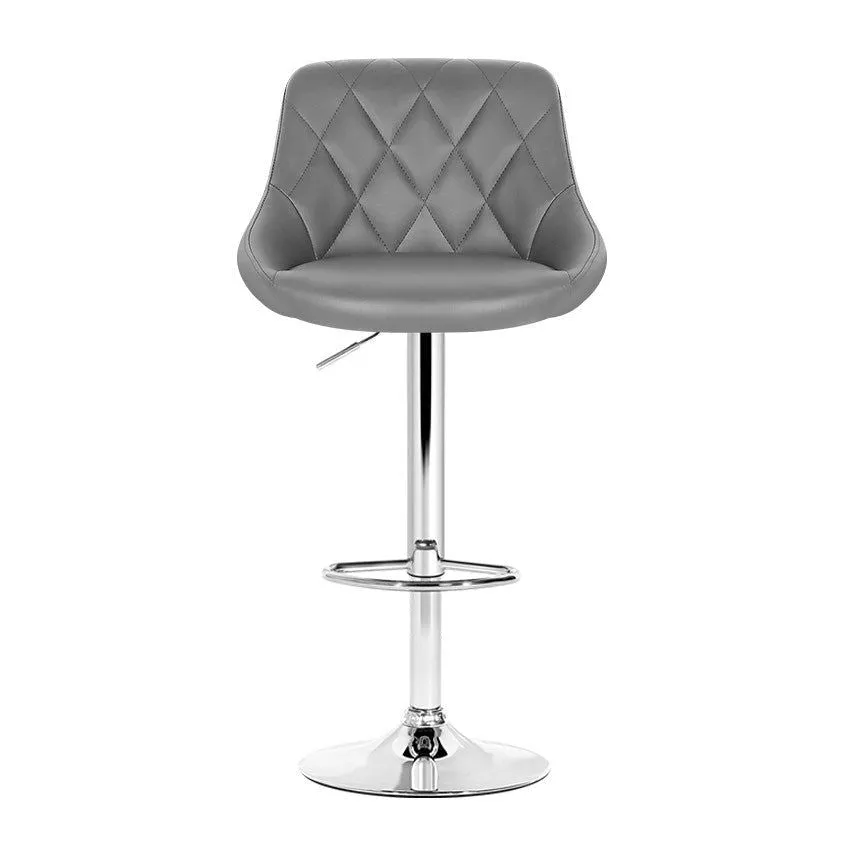 Four Bar Stools Leather Padded Gas Lift Grey