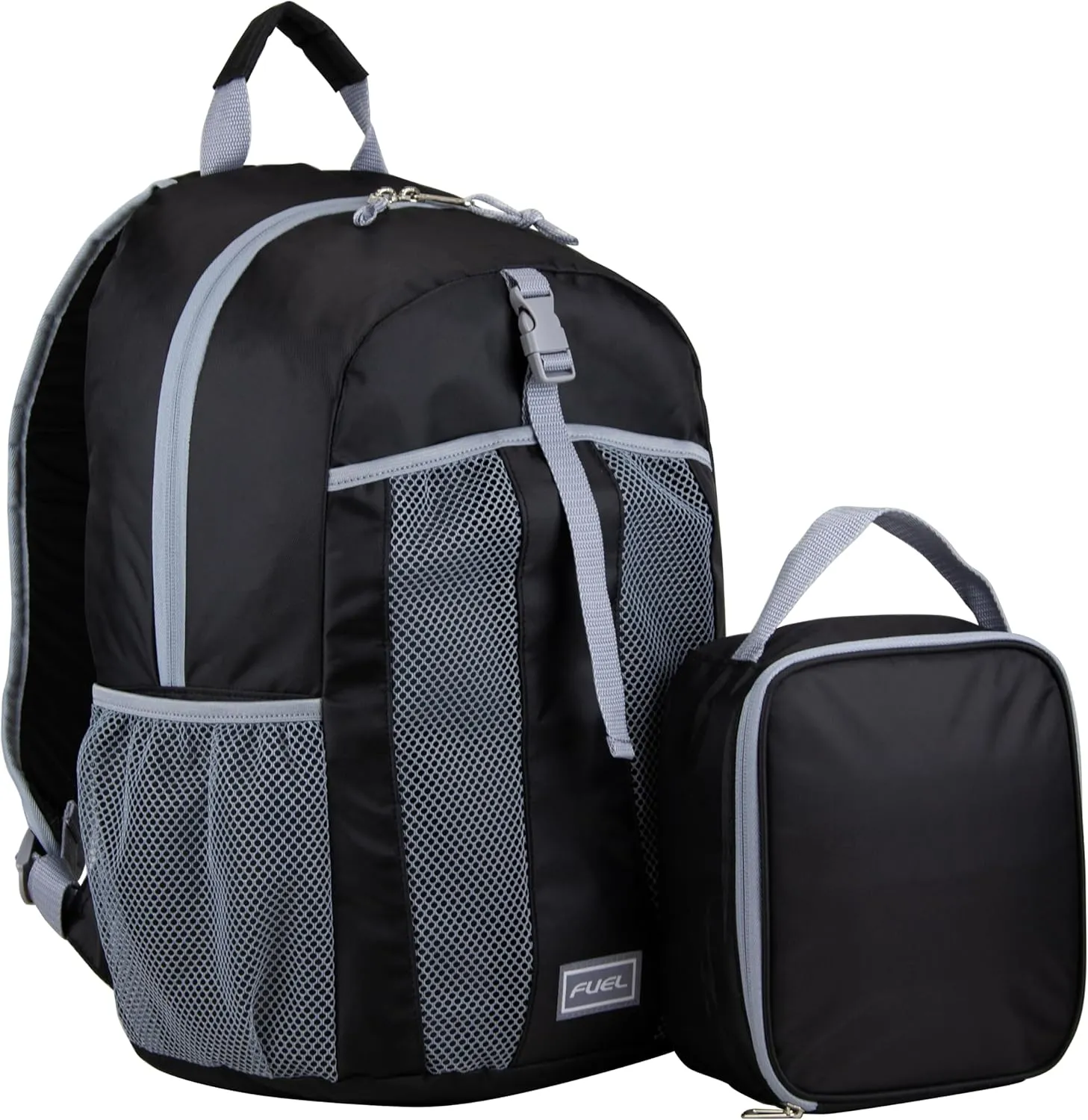 FUEL Lunch Backpack Set Water Resistant Dome Bookbag Bag Soft Reusable Insulated Cooler Lunch Box Thermal Travel Office Lunch Bag, Black