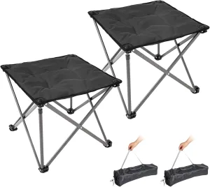 FUNDANGO Folding Camping Stool, 2 Pack 18.1 Inch Oversized Foot Stools 330 Lbs Heavy Duty Portable Padded Seat Anti-Slip Foots & Carry Bag for Fishing Outdoor Lawn Travel (Black)