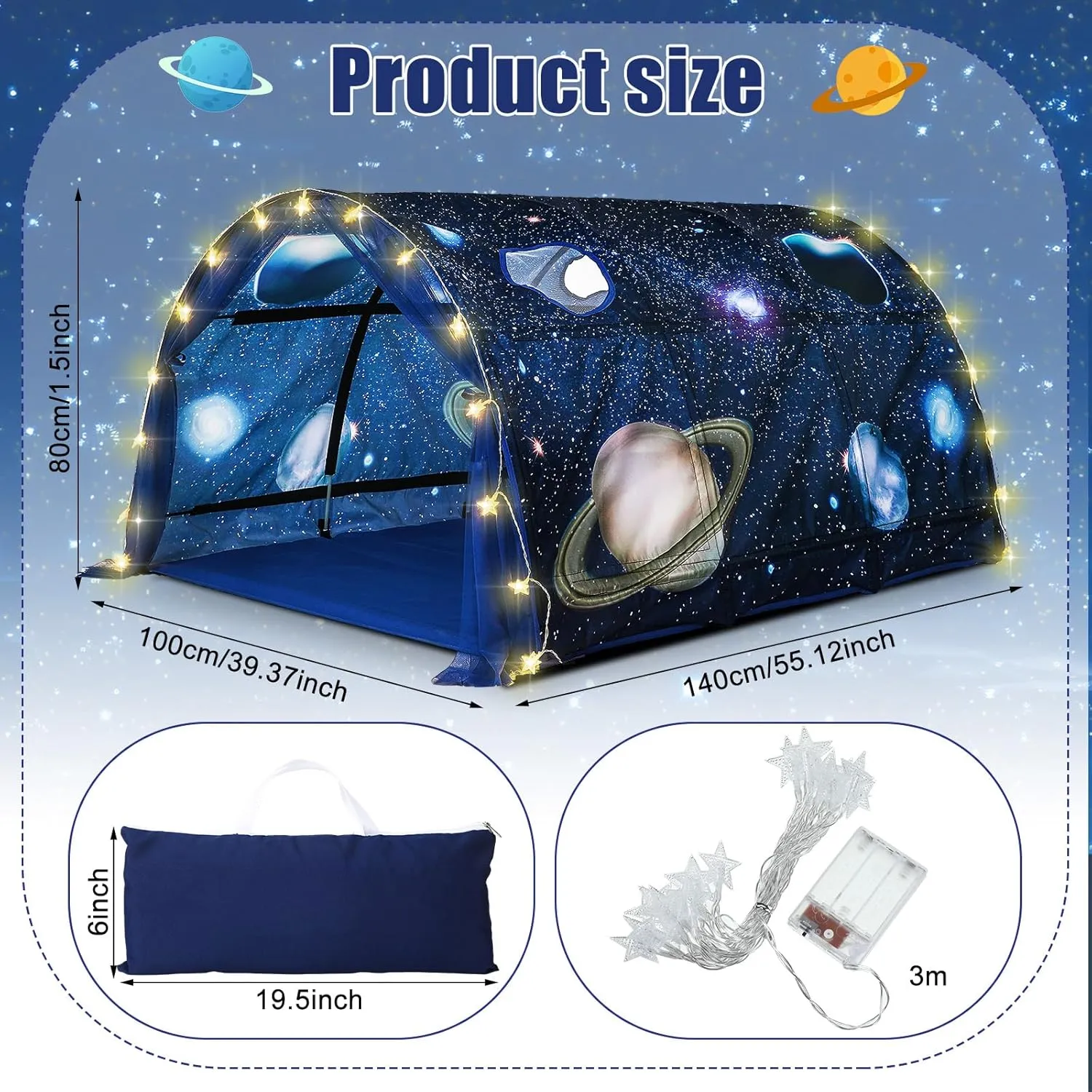 Galaxy Bed Tent for Kids Large Kids Twin Tent Toddler Play Bed with Carry Bag Foldable with String Lights for Girls Boys Bedroom Indoor Games