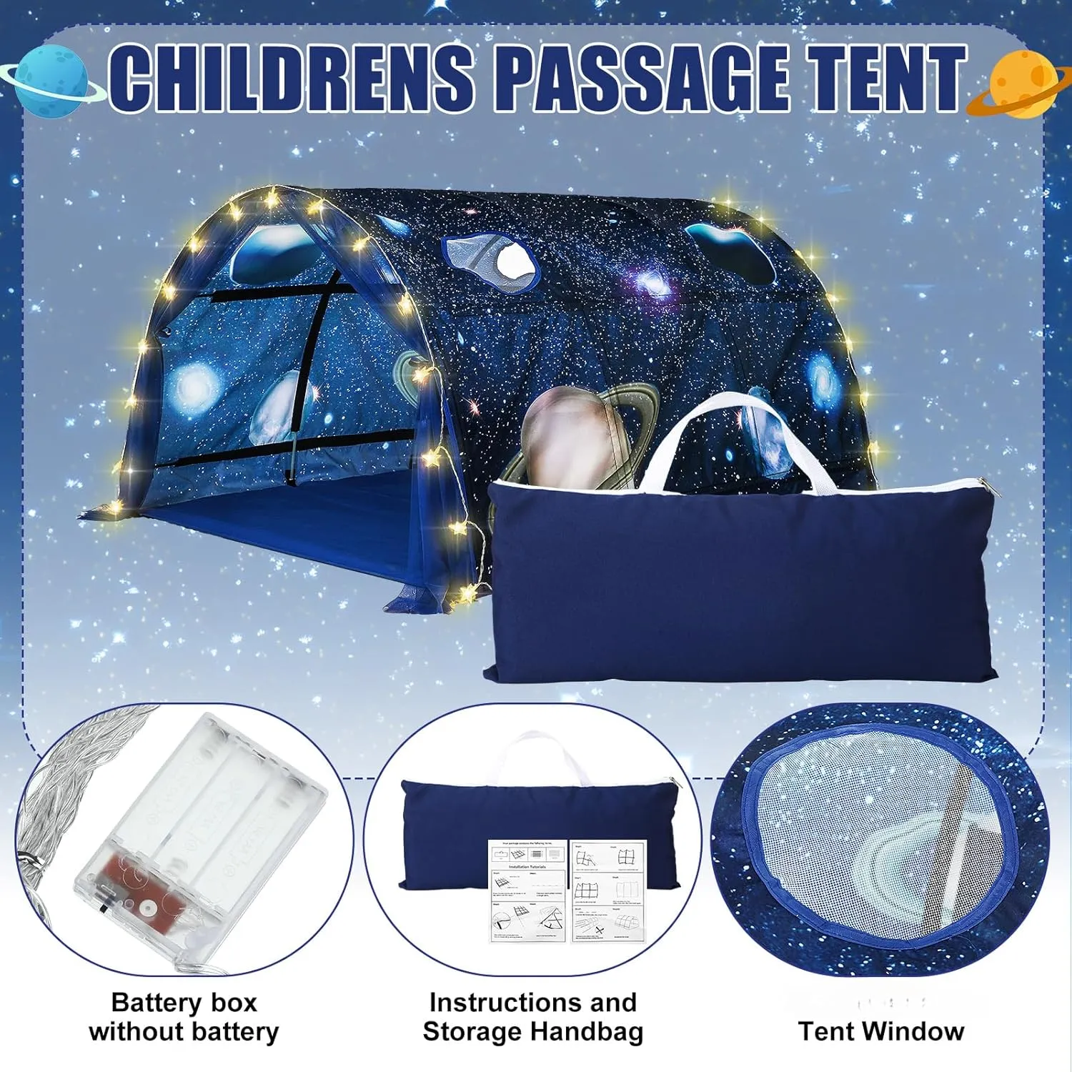 Galaxy Bed Tent for Kids Large Kids Twin Tent Toddler Play Bed with Carry Bag Foldable with String Lights for Girls Boys Bedroom Indoor Games