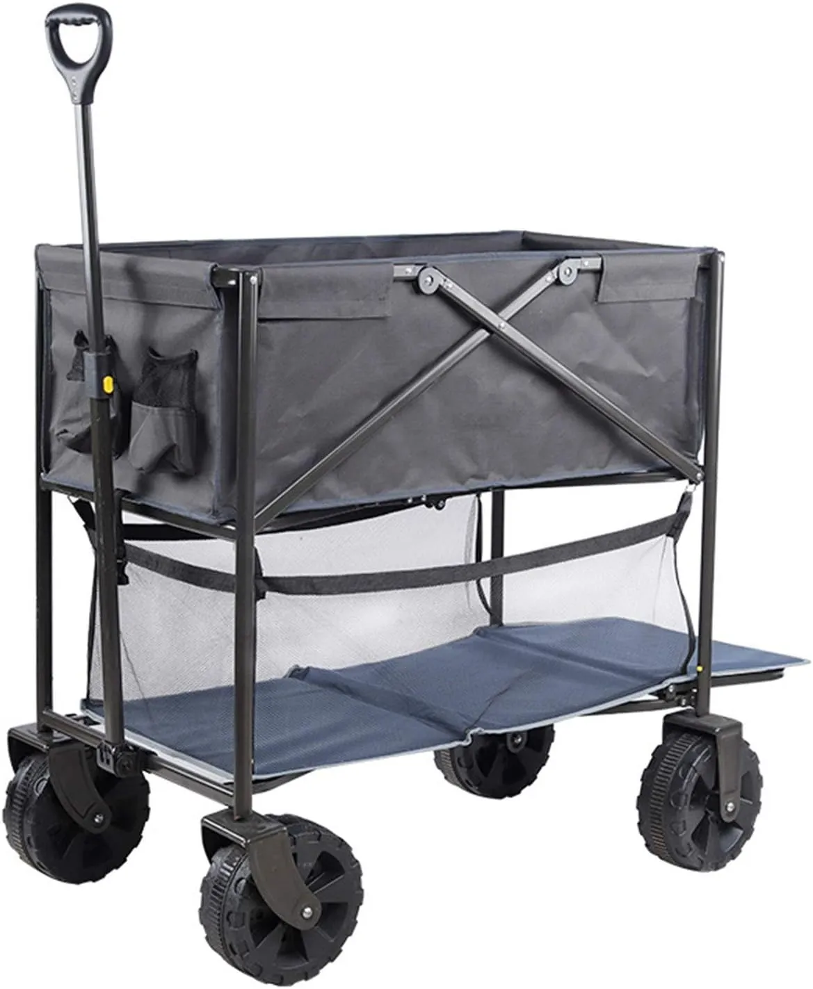 Garden Trolley Double-Layer Folding Four-Wheeled Trolley Carts Outdoor Utility Wagon Folding Garden Beach Shopping Camping Cart Garden Trolley Easy Transport
