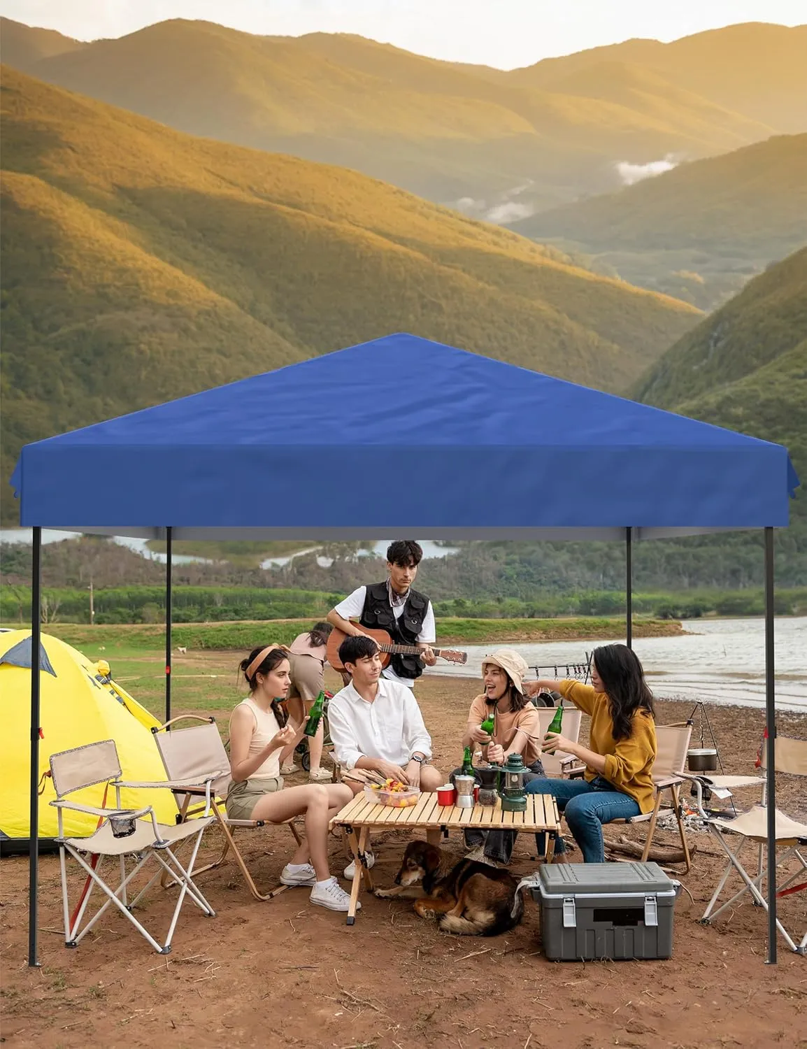 Garvee 10x10 Pop Up Canopy Tent Outdoor Canopy One-Person Set Up Heavy Duty Commercial Instant Tent Shelter, 3-Sidewall Blue
