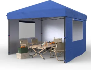 Garvee 10x10 Pop Up Canopy Tent Outdoor Canopy One-Person Set Up Heavy Duty Commercial Instant Tent Shelter, 3-Sidewall Blue