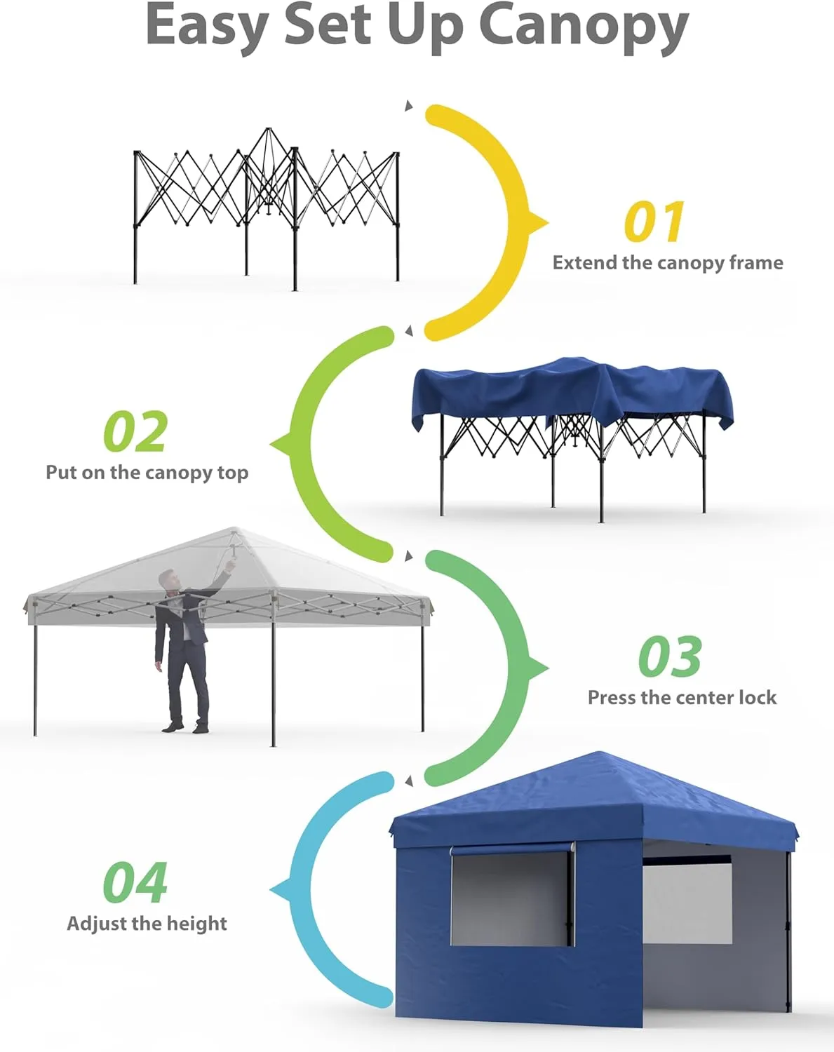 Garvee 10x10 Pop Up Canopy Tent Outdoor Canopy One-Person Set Up Heavy Duty Commercial Instant Tent Shelter, 3-Sidewall Blue