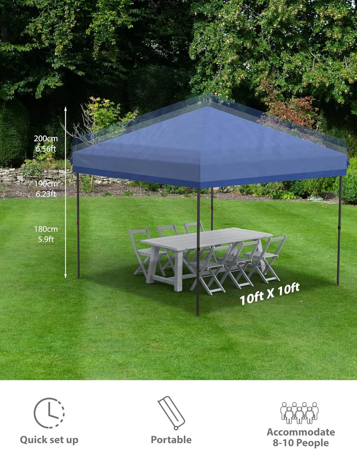 Garvee 10x10 Pop Up Canopy Tent Outdoor Canopy One-Person Set Up Heavy Duty Commercial Instant Tent Shelter, 3-Sidewall Blue