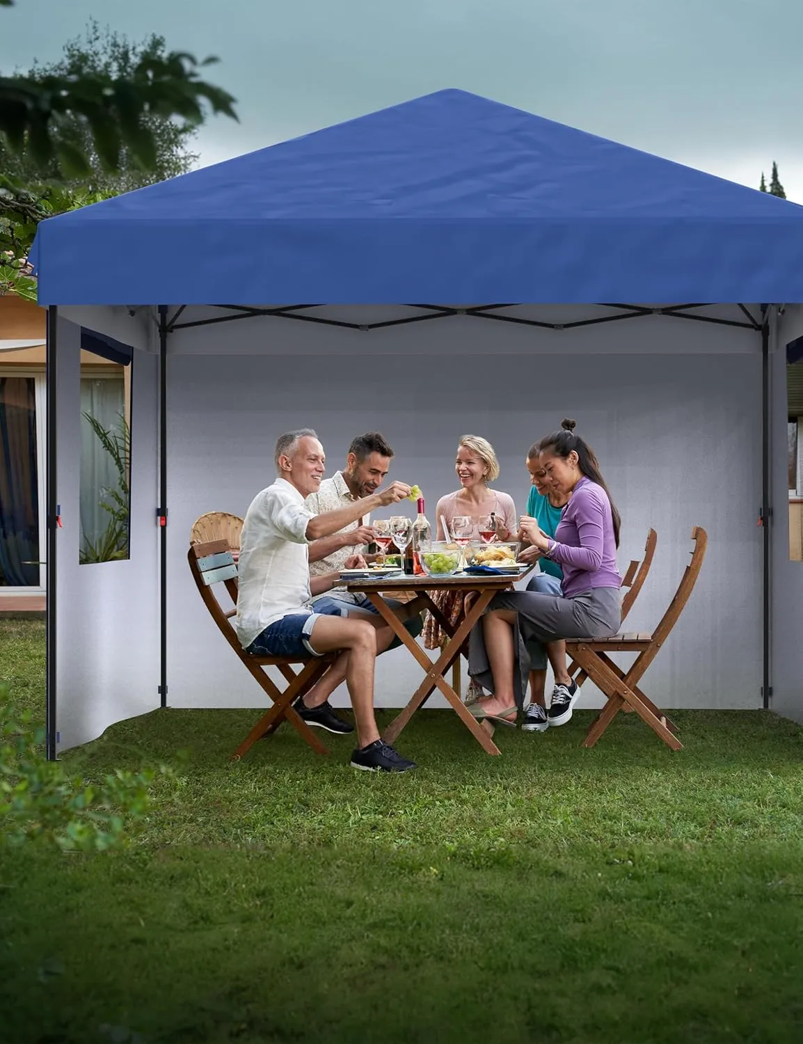 Garvee 10x10 Pop Up Canopy Tent Outdoor Canopy One-Person Set Up Heavy Duty Commercial Instant Tent Shelter, 3-Sidewall Blue