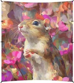 Gerbil Okra Red Flowers Painting Beach Tent UPF50  Protection Easy Setup Large Sun Shade with Sturdy Poles, Sandbags and Shovel for Camping, Picnics, Backyard & Fishing