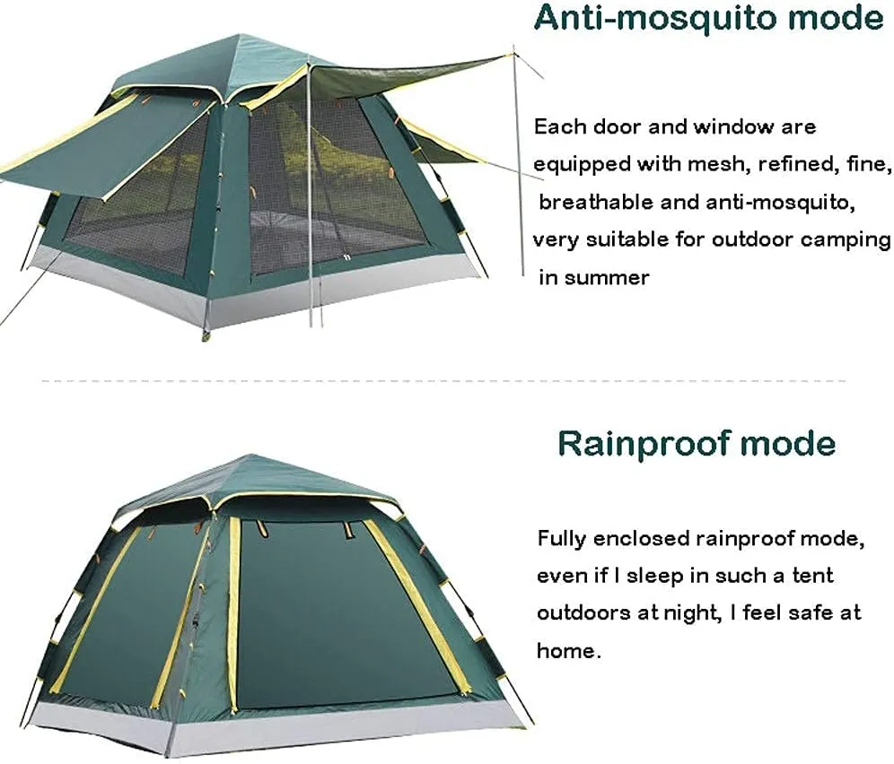GeRRiT 3-4 Person Pop Up Tent Automatic Instant Camping Tent Quick Opening Waterproof Outdoor Tent 4 Season Travel Tent with Carry Bag for Hiking, Traveling or Beach, Army Green
