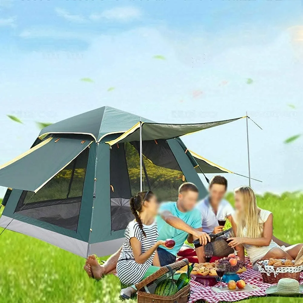 GeRRiT 3-4 Person Pop Up Tent Automatic Instant Camping Tent Quick Opening Waterproof Outdoor Tent 4 Season Travel Tent with Carry Bag for Hiking, Traveling or Beach, Army Green