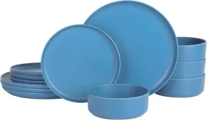 Gibson Home Canyon Crest Stackable Matte Melamine Set - Blue, Service for Four (12pcs)