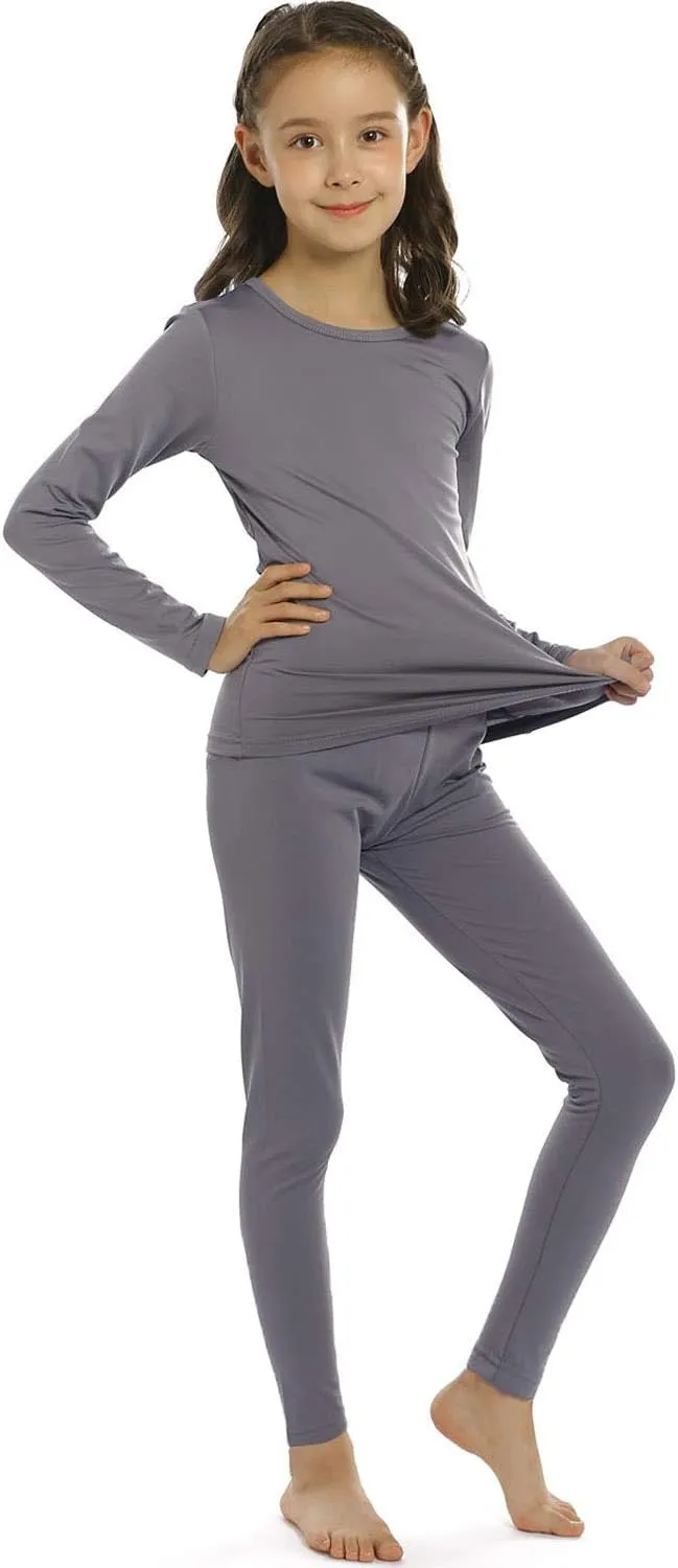 Girls Thermal Underwear Set for Kids Long Johns Fleece Lined Base Layer Top & Bottom Cold Winter Thermals