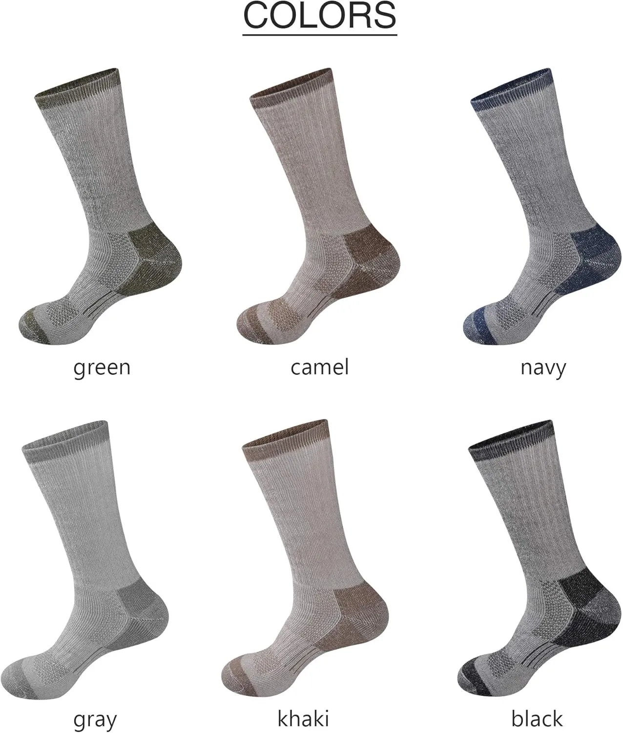 GKX Men's Merino Wool Moisture Wicking Outdoor Hiking Trekking Work Cushion Crew Socks 9-11,10-13