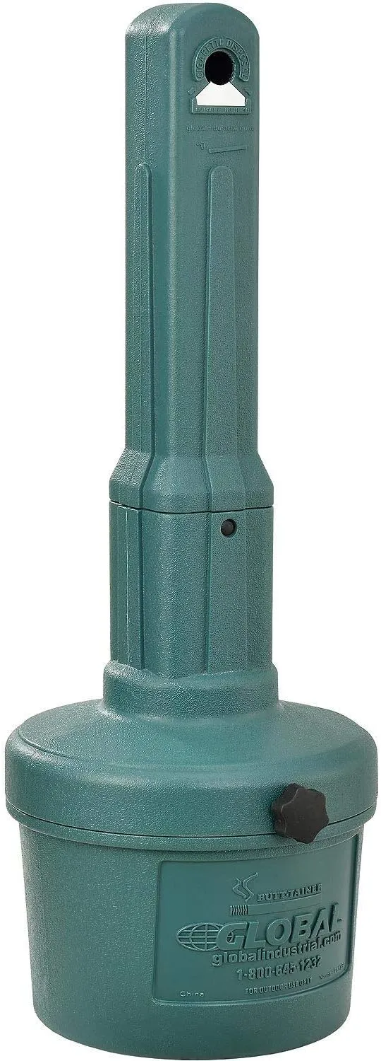 Global Industrial Free Standing Outdoor Patio Ashtray with Round Base, 11" Diameter x 30" H, 1-1/2 Gallon Capacity Cigarette Receptacle, Plastic, Green