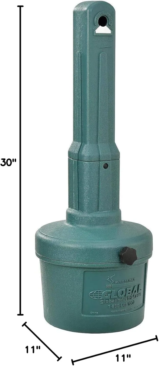 Global Industrial Free Standing Outdoor Patio Ashtray with Round Base, 11" Diameter x 30" H, 1-1/2 Gallon Capacity Cigarette Receptacle, Plastic, Green