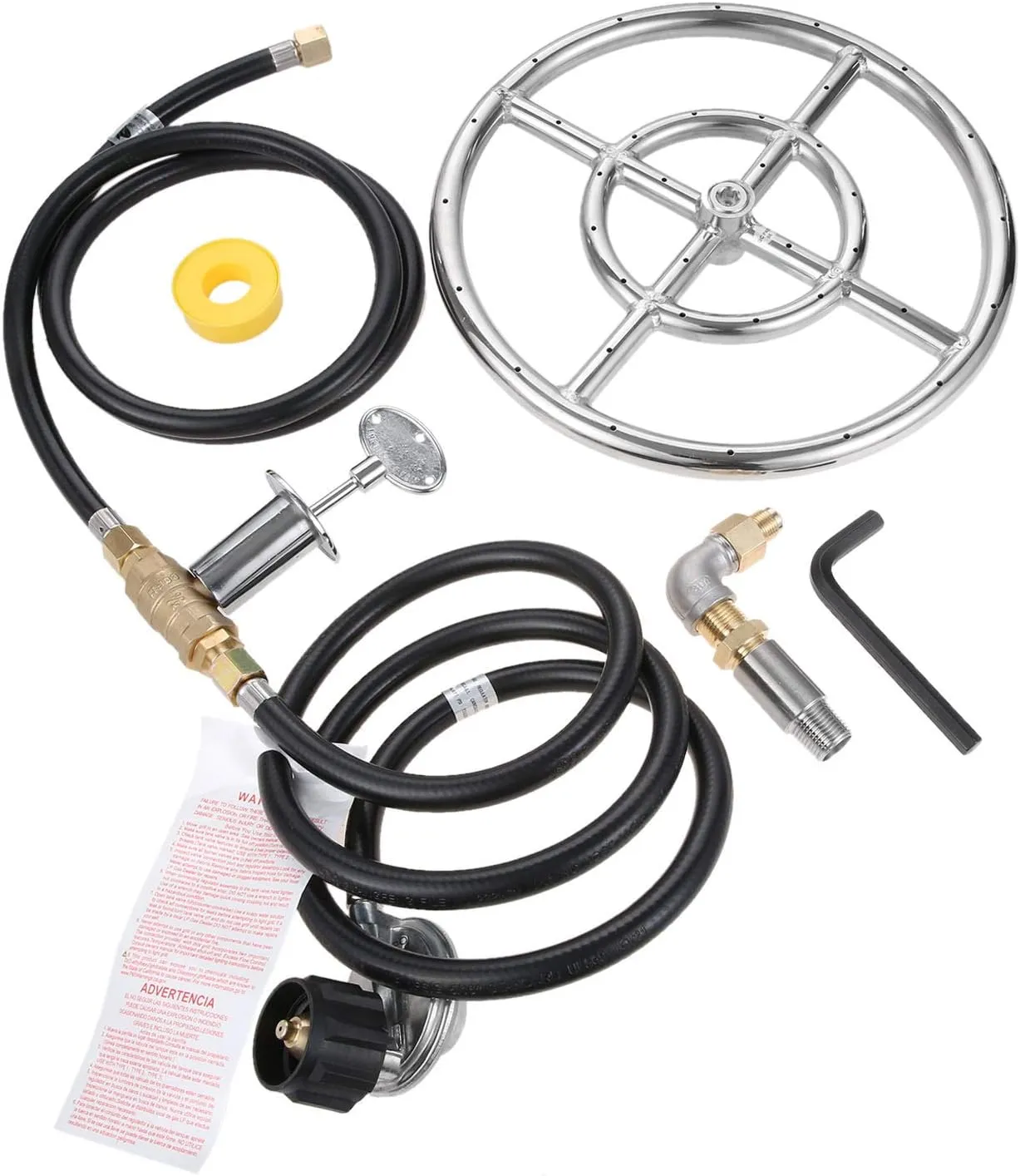 gohantee Fire Ring Burner Valve Assembly Kit, 12 inch Stainless Steel Fire Pit Installation Kit for Propane Gas, Replacement Parts for Propane Gas Fire Pit, Outdoor Fireplaces 90000 BTU