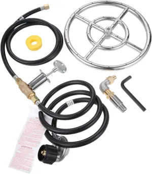 gohantee Fire Ring Burner Valve Assembly Kit, 12 inch Stainless Steel Fire Pit Installation Kit for Propane Gas, Replacement Parts for Propane Gas Fire Pit, Outdoor Fireplaces 90000 BTU