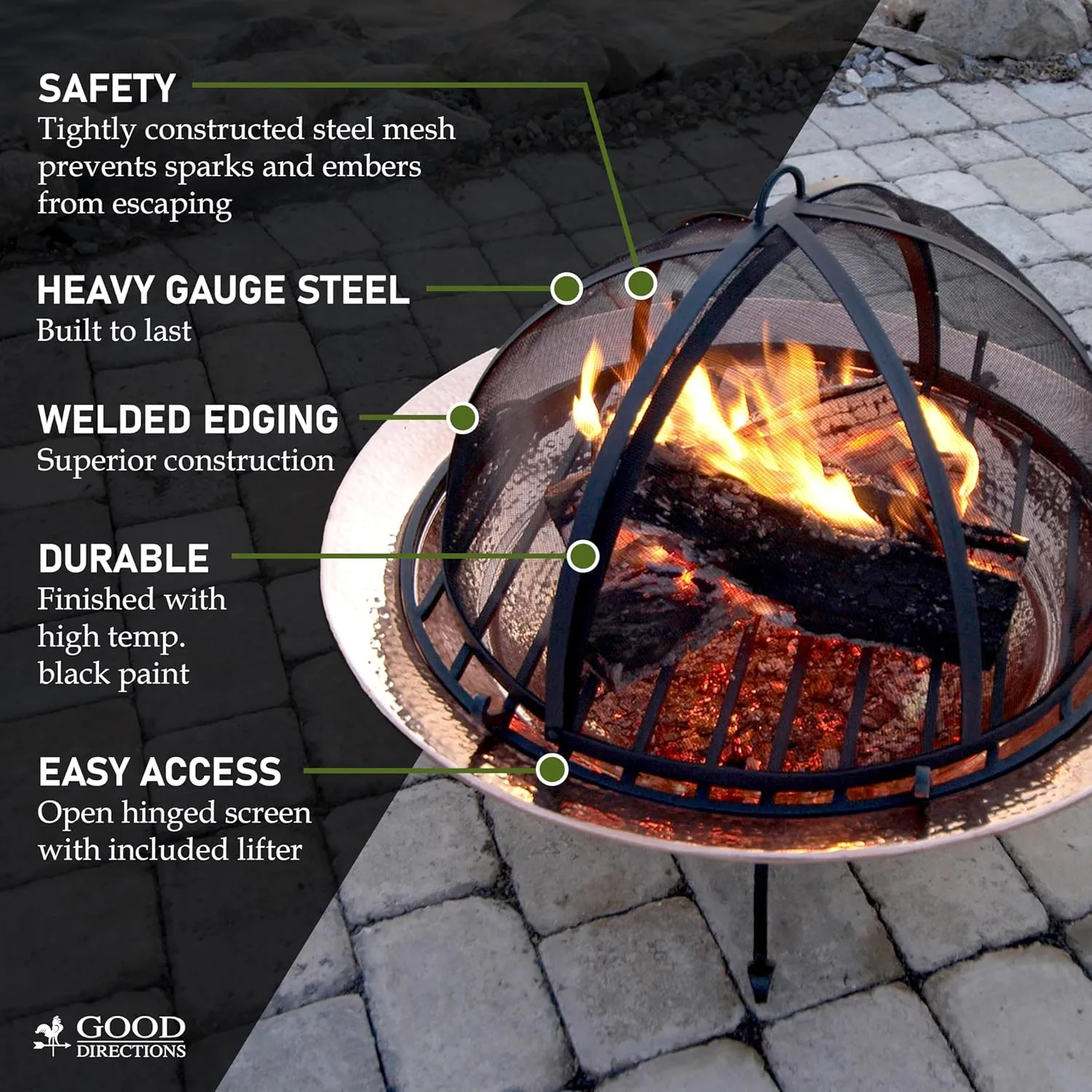 Good Directions 775 Heavy Duty Pit Spark Fire Screen Hinged for Easy Access, 29 Inch
