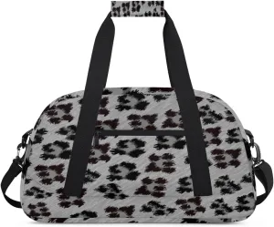 Gray Leopard Gym Duffel Bag for Men Women Cartoon Pattern Sports Tote Bag with Adjustable Shoulder Strap for Dance Gymnastics Traveling Outdoor Camping Overnight Stay