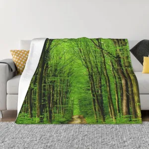 Green Deep Forest Path Flannel Blanket Super Soft and Comfortable Suitable for Room Decoration Sofa Bed and Outdoor Camping Four Seasons Use 50x60 Inch