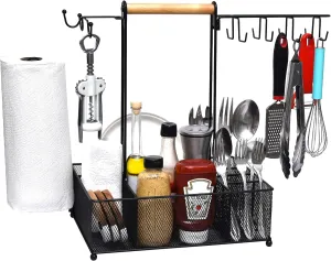Grill Caddy with Paper Towel Holder - Versatile BBQ Caddy for Outdoor Grill, Camping and Kitchen Oragnizer