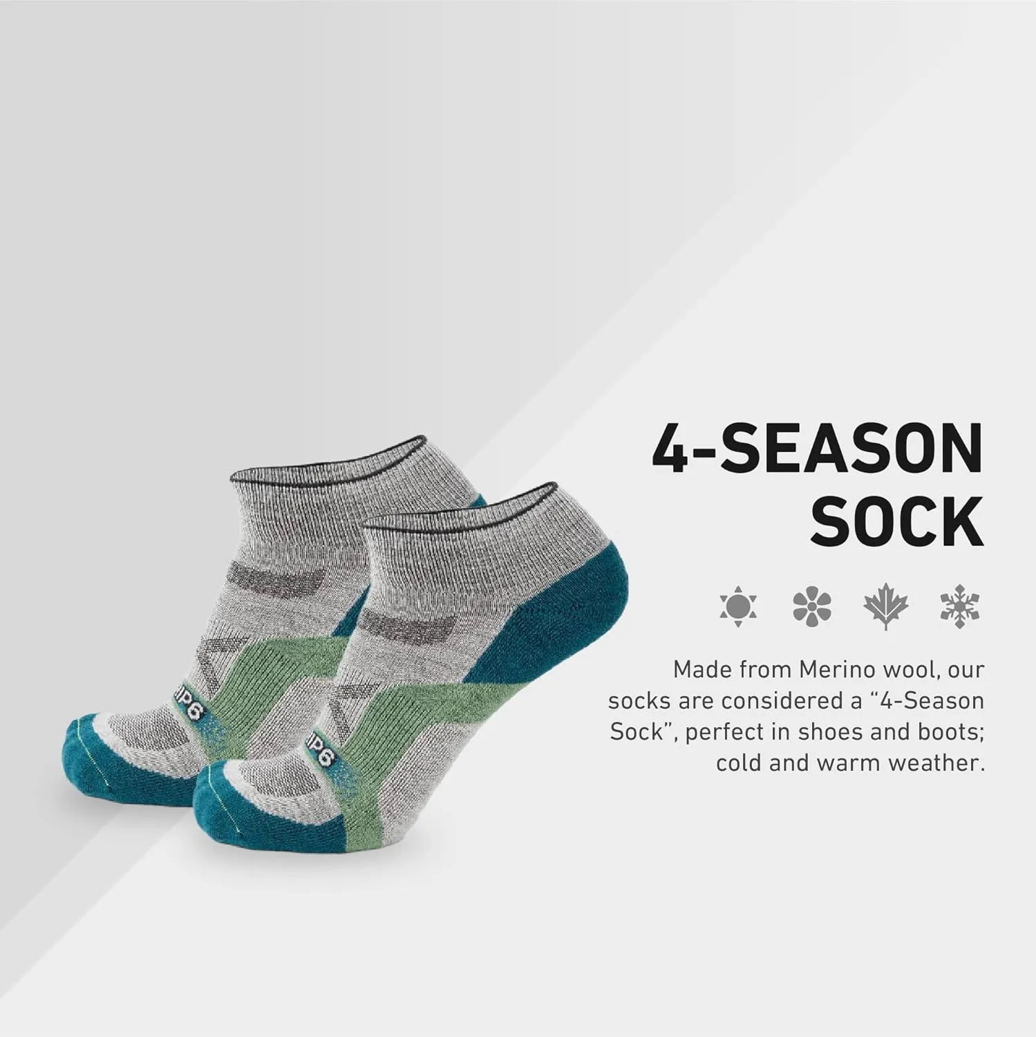 GRIP6 Wool Ankle Socks -Merino Wool Socks Made in The USA -Lightweight Wool Hiking Socks - Warm Ankle Socks for Men and Women