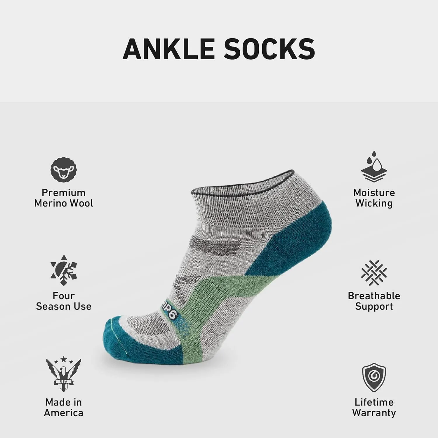 GRIP6 Wool Ankle Socks -Merino Wool Socks Made in The USA -Lightweight Wool Hiking Socks - Warm Ankle Socks for Men and Women