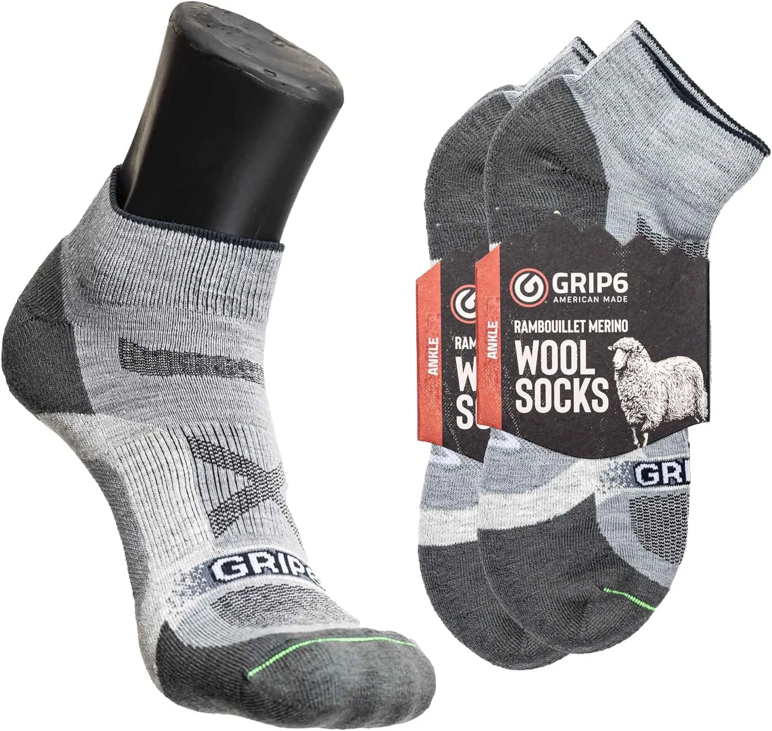GRIP6 Wool Ankle Socks -Merino Wool Socks Made in The USA -Lightweight Wool Hiking Socks - Warm Ankle Socks for Men and Women