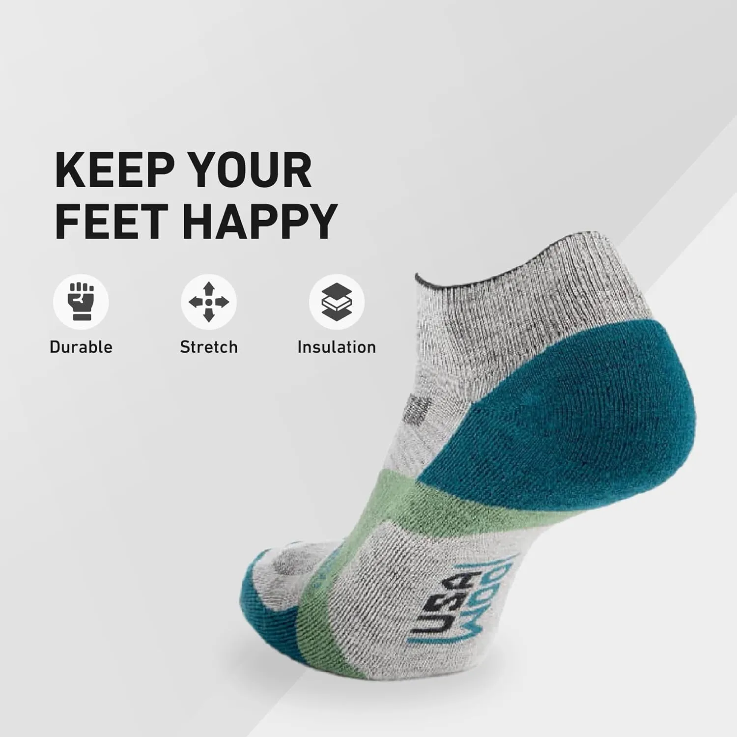 GRIP6 Wool Ankle Socks -Merino Wool Socks Made in The USA -Lightweight Wool Hiking Socks - Warm Ankle Socks for Men and Women