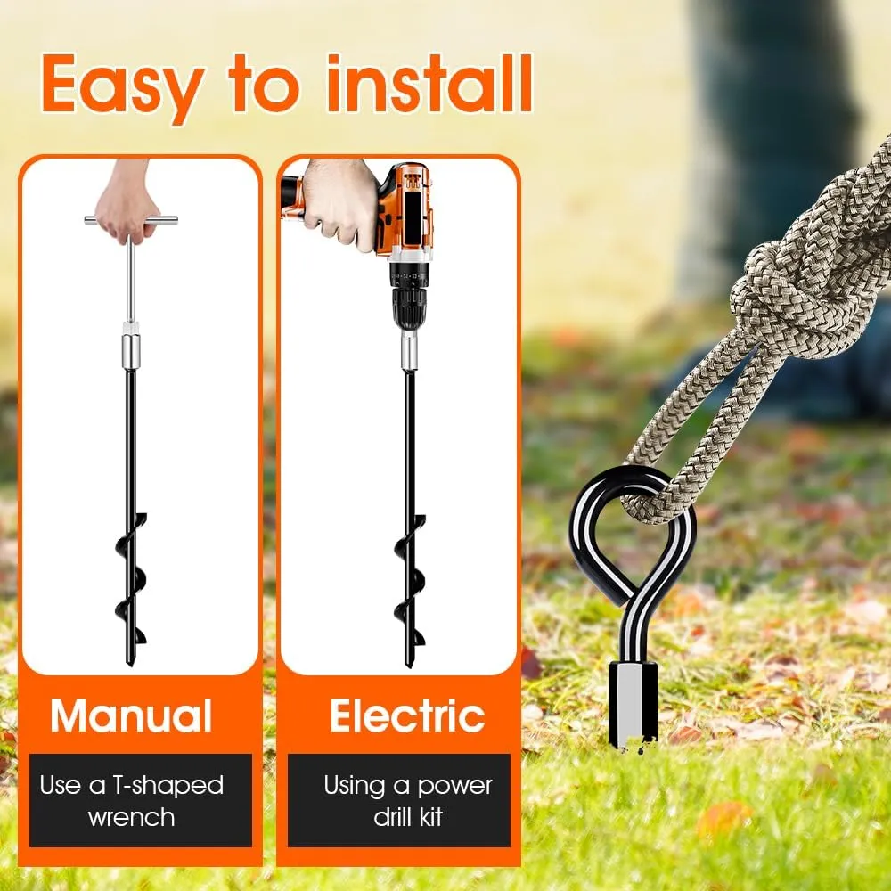 Ground Anchors 24“ Screw in Heavy Duty Ground Anchors,Tent Stakes for Camping Tent, Trampoline, Canopies, Carports, Sheds, Swing Sets, Black Anti-Rust Coating for High Wind (4 x 24“)