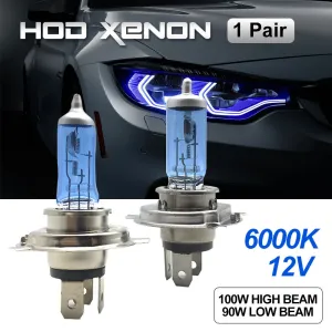 H4 HEADLIGHT GLOBES CAR LIGHT BULBS 6000K 100/90W 12V XENON SUPER WHITE (1 Pair)