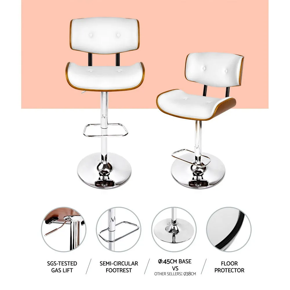 Hailey Wood and Leather Gas Lift Bar Stool White and Chrome