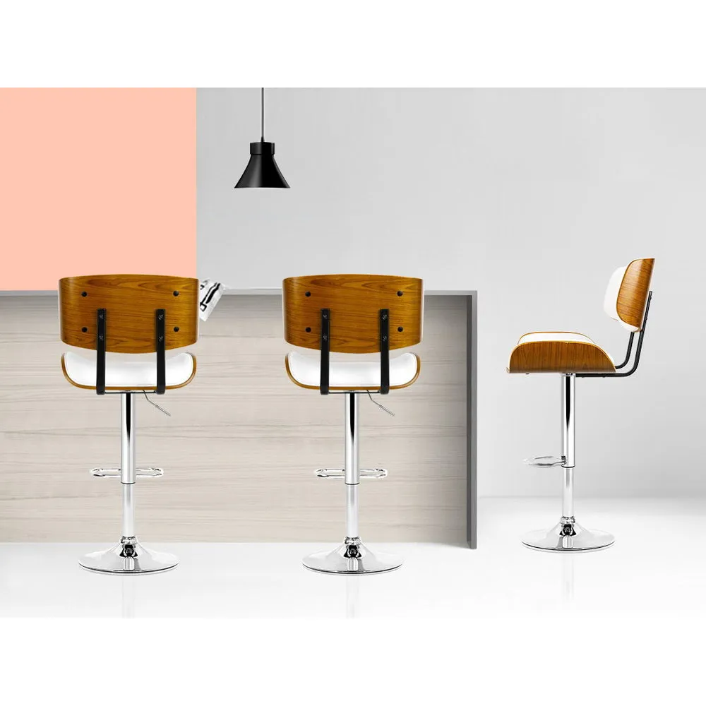 Hailey Wood and Leather Gas Lift Bar Stool White and Chrome
