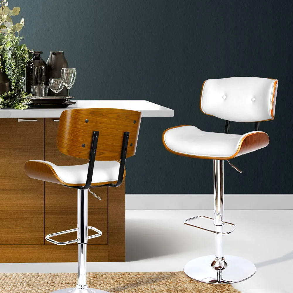 Hailey Wood and Leather Gas Lift Bar Stool White and Chrome