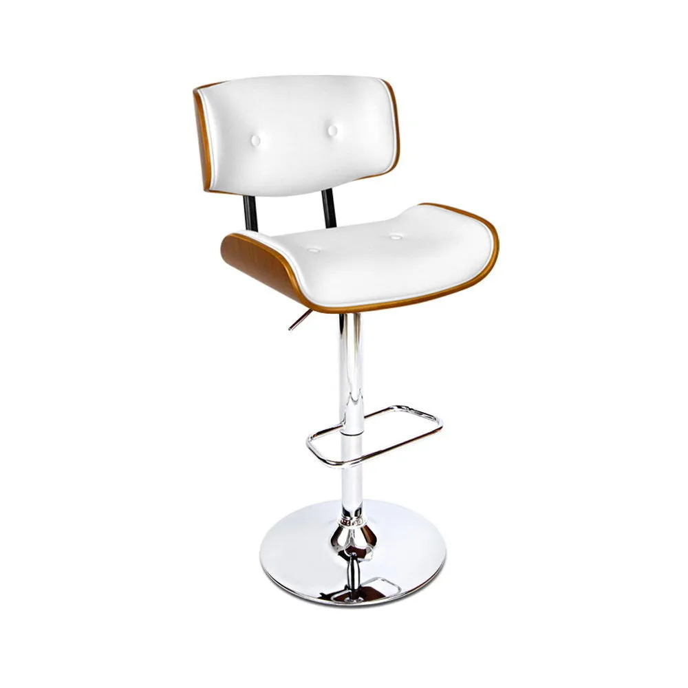 Hailey Wood and Leather Gas Lift Bar Stool White and Chrome