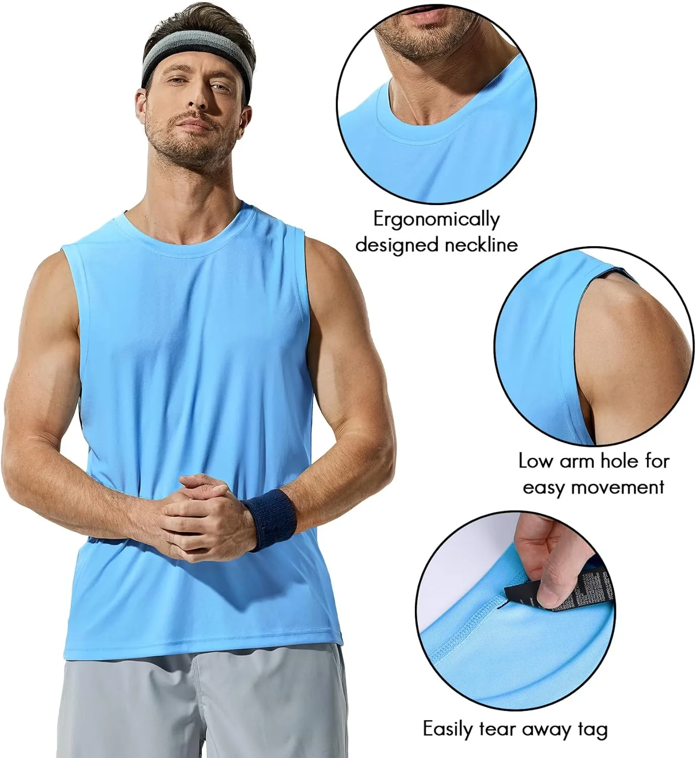 Haimont Men's Workout Tank Top Dry Fit UPF 50 Sleeveless Muscle Tee Shirts for Swim, Running, Hiking, Beach