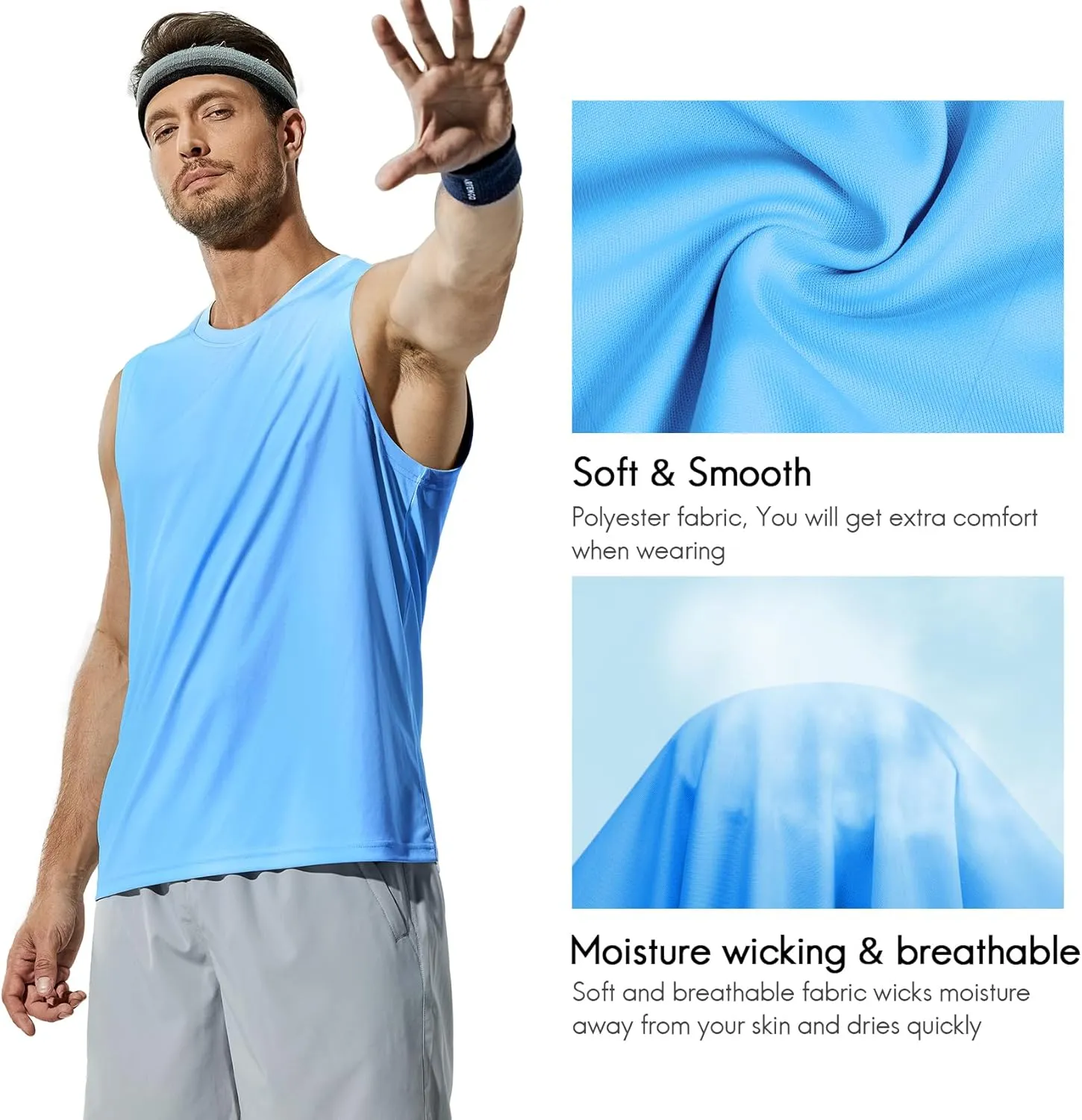 Haimont Men's Workout Tank Top Dry Fit UPF 50 Sleeveless Muscle Tee Shirts for Swim, Running, Hiking, Beach