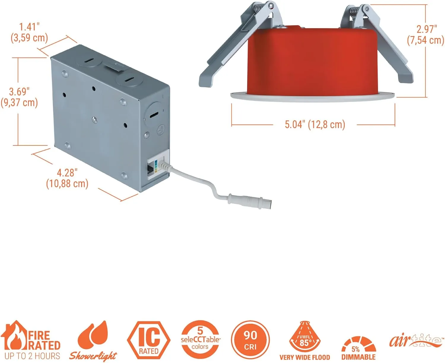 HALO Fire Rated Canless Integrated LED, Recessed Light Trim, Sel 5CCT 900 Lumens, White 4 in.